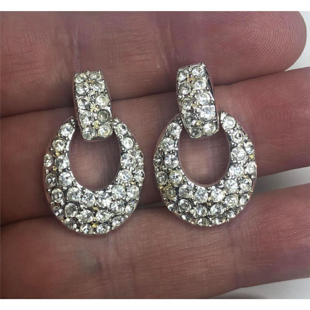 623 Napier silvertone elegant CZ Doorknocker 1-1/8" drop Earrings